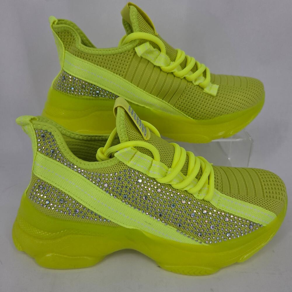 NEW AMS Chunky Jelly Sole Platform Rhinestone Sneaker Neon Yellow NEW Size 8.5 - Picture 8 of 10